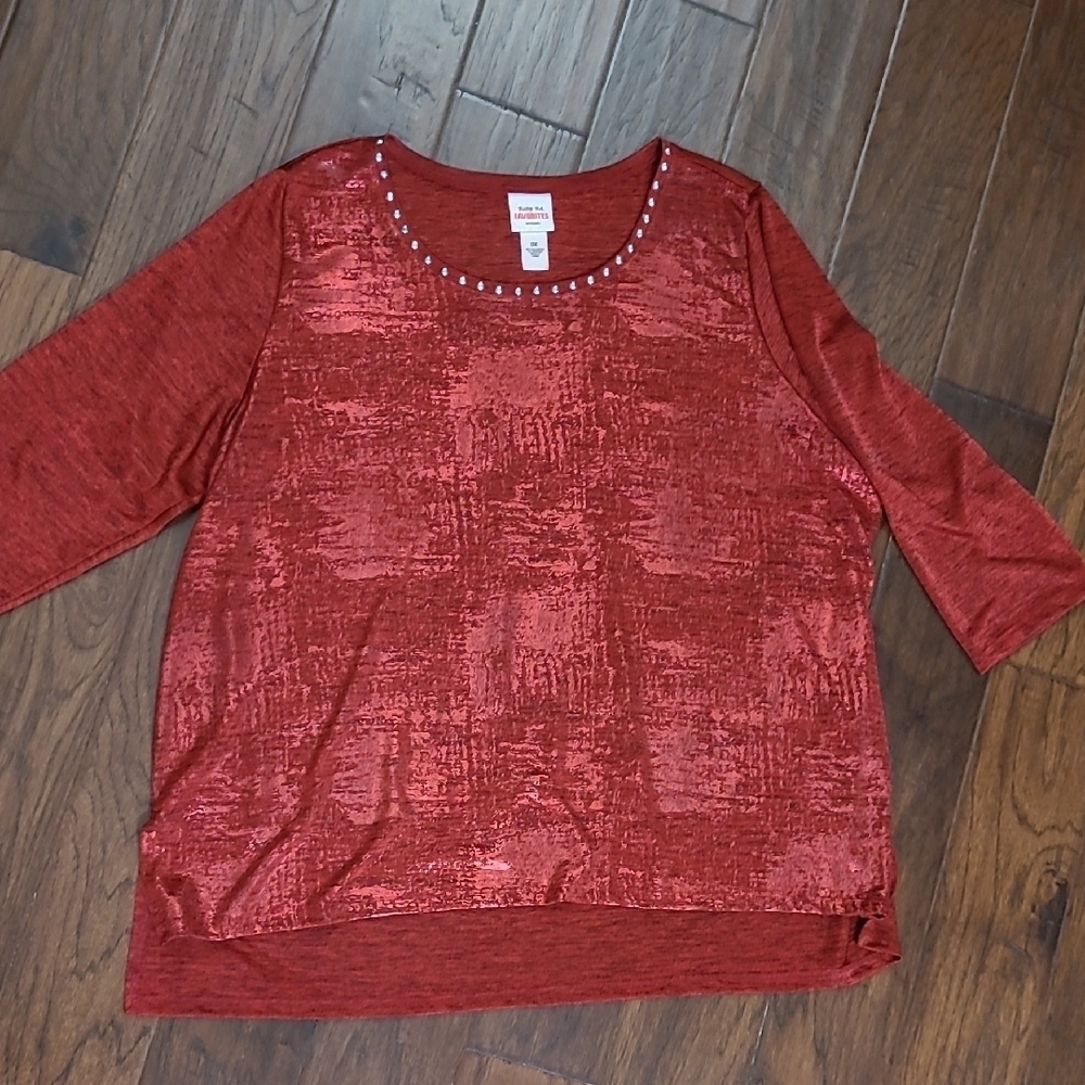 Ruby Rd Elegant women's red semi-sheer top size 3X
